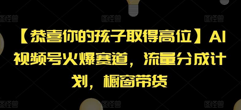 【恭喜你的孩子取得高位】AI视频号火爆赛道，流量分成计划，橱窗带货【揭秘】-志拓网创