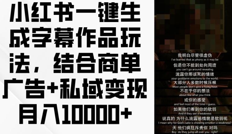 小红书一键生成字幕作品玩法，结合商单广告+私域变现月入1w+【揭秘】-志拓网创