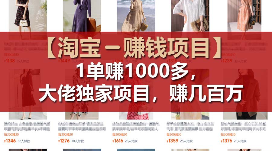 【淘宝赚钱项目】1单可赚1000多，大佬独家项目，年赚几百万-志拓网创