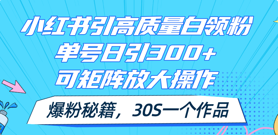 （11692期）小红书引高质量白领粉，单号日引300+，可放大操作，爆粉秘籍！30s一个作品-志拓网创