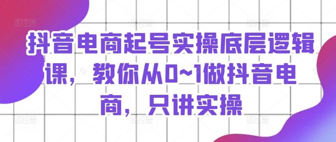 抖音电商起号实操底层逻辑课，教你从0~1做抖音电商，只讲实操-志拓网创