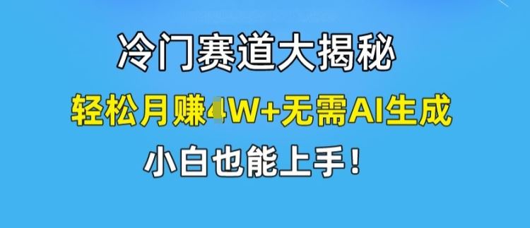 冷门赛道大揭秘，轻松月赚1W+无需AI生成，小白也能上手【揭秘】-志拓网创