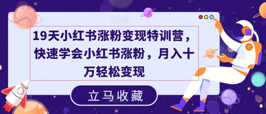 19天小红书涨粉变现特训营，快速学会小红书涨粉，月入十万轻松变现-志拓网创