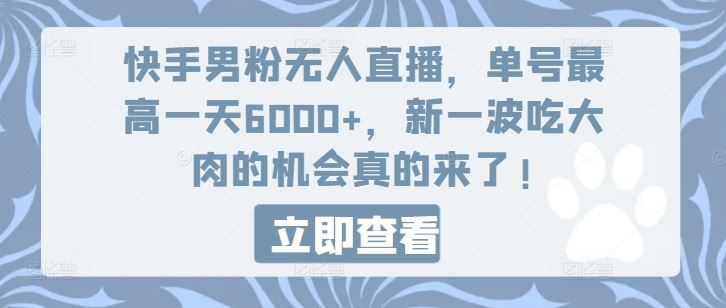 快手男粉无人直播，单号最高一天6000+，新一波吃大肉的机会真的来了-志拓网创