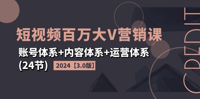 （11795期）2024短视频·百万大V营销课【3.0版】账号体系+内容体系+运营体系(24节)-志拓网创