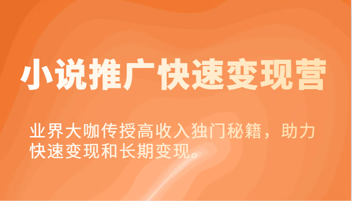 小说推广快速变现营-业界大咖传授高收入独门秘籍，助力快速变现和长期变现。-志拓网创