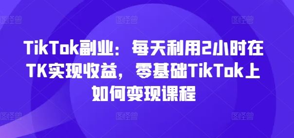 TikTok副业：每天利用2小时在TK实现收益，零基础TikTok上如何变现课程-志拓网创