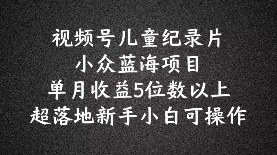 2024蓝海项目视频号儿童纪录片科普，单月收益5位数以上，新手小白可操作【揭秘】-志拓网创