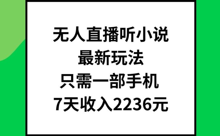 无人直播听小说最新玩法，只需一部手机，7天收入2236元【揭秘】-志拓网创