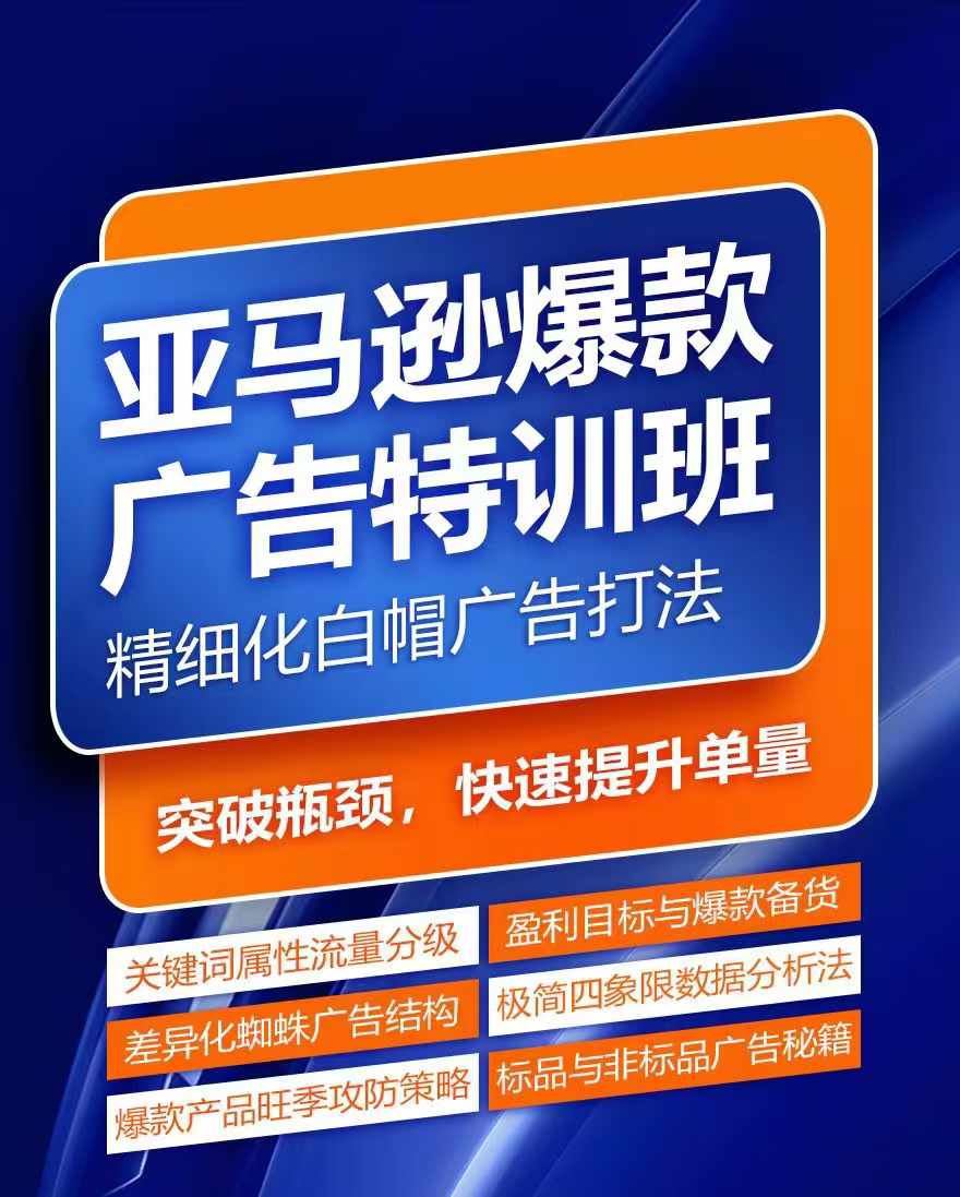 亚马逊爆款广告特训班，快速掌握亚马逊关键词库搭建方法，有效优化广告数据并提升旺季销量-志拓网创