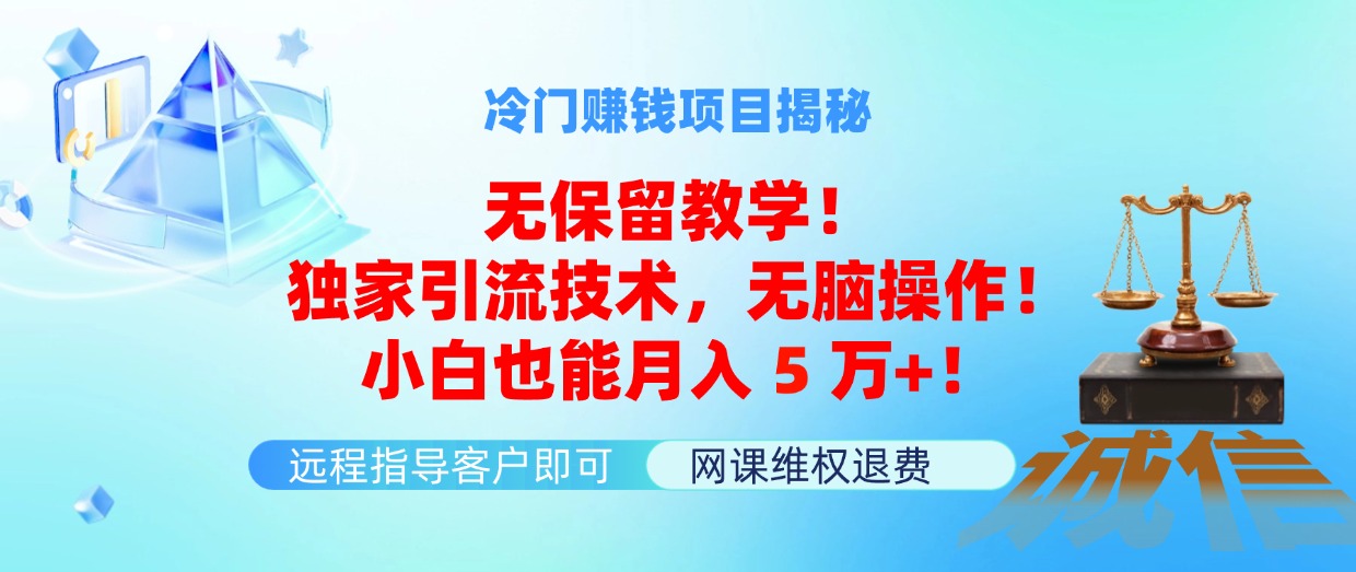 （11864期）冷门赚钱项目无保留教学！独家引流技术，无脑操作！小白也能月入5万+！-志拓网创