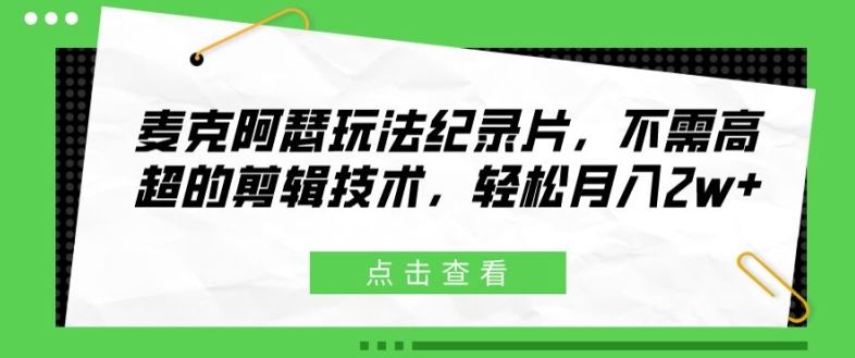 麦克阿瑟玩法纪录片，不需高超的剪辑技术，轻松月入2w+【揭秘】-志拓网创