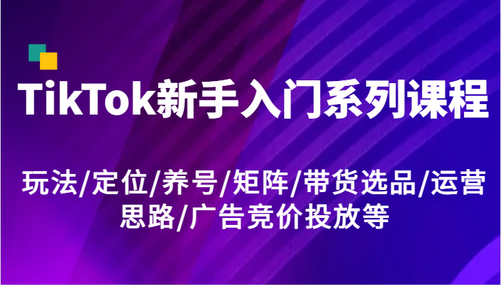 TikTok新手入门系列课程，玩法/定位/养号/矩阵/带货选品/运营思路/广告竞价投放等-志拓网创