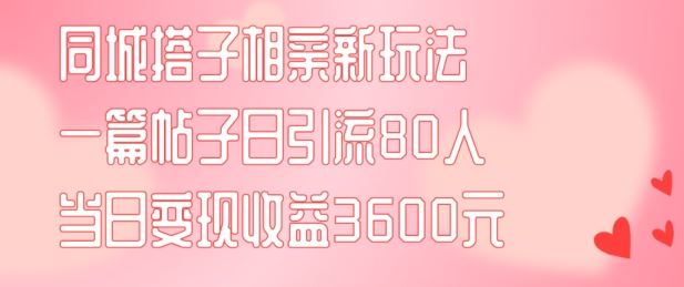 同城搭子相亲新玩法一篇帖子引流80人当日变现3600元(项目教程+实操教程)【揭秘】-志拓网创