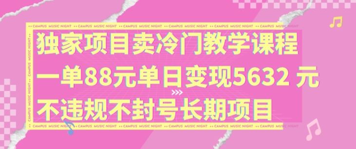 独家项目卖冷门教学课程一单88元单日变现5632元违规不封号长期项目【揭秘】-志拓网创