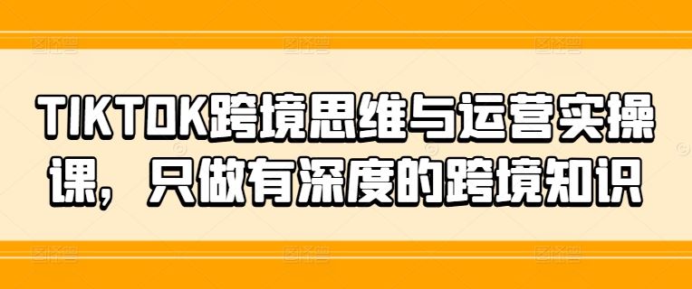 TIKTOK跨境思维与运营实操课，只做有深度的跨境知识-志拓网创