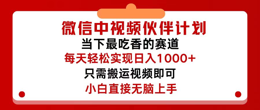 （12017期）微信中视频伙伴计划，仅靠搬运就能轻松实现日入500+，关键操作还简单，…-志拓网创