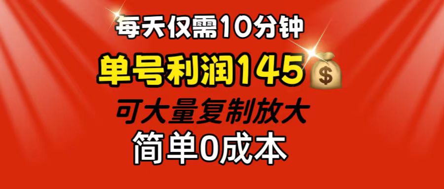 （12027期）每天仅需10分钟，单号利润145 可复制放大 简单0成本-志拓网创
