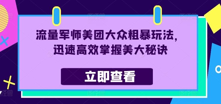 流量军师美团大众粗暴玩法，迅速高效掌握美大秘诀-志拓网创