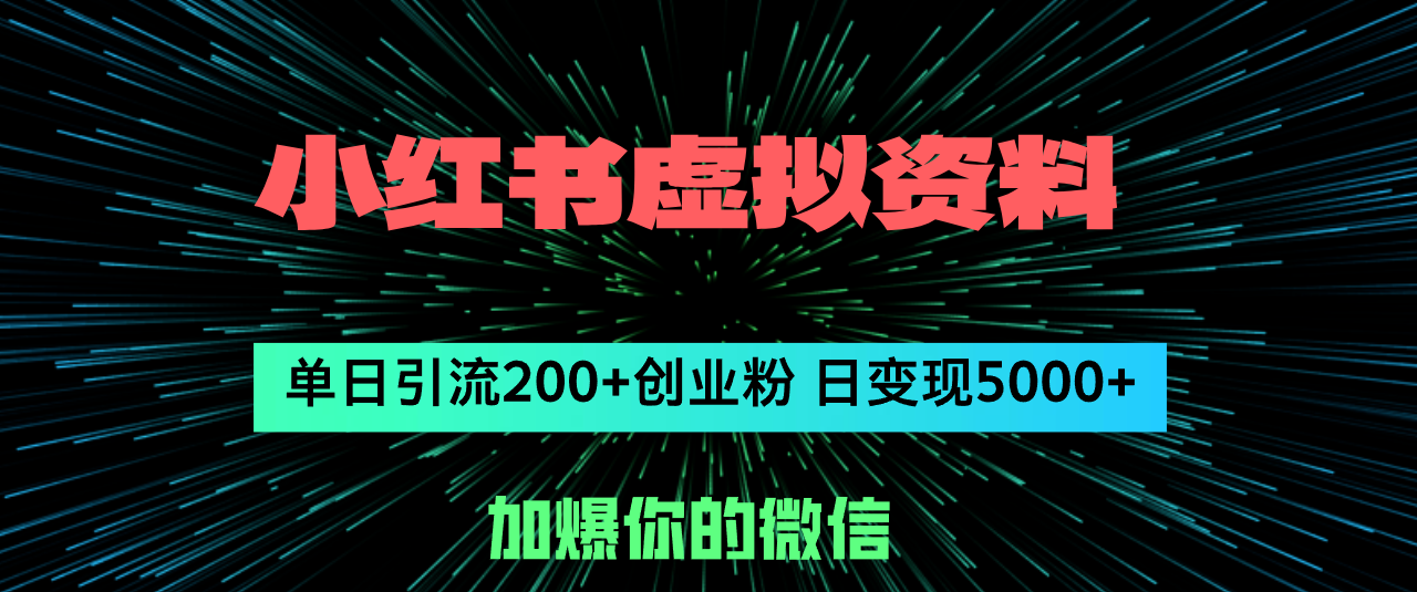 （12164期）小红书虚拟资料日引流200+创业粉，单日变现5000+-志拓网创