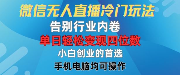 微信无人直播冷门玩法，告别行业内卷，单日轻松变现四位数，小白的创业首选【揭秘】-志拓网创