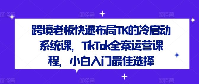 跨境老板快速布局TK的冷启动系统课，TikTok全案运营课程，小白入门最佳选择-志拓网创
