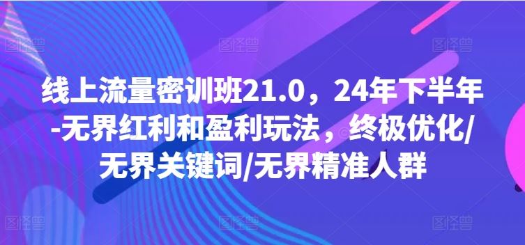 线上流量密训班21.0，24年下半年-无界红利和盈利玩法，终极优化/无界关键词/无界精准人群-志拓网创