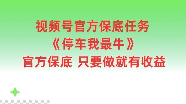 视频号官方保底任务，停车我最牛，官方保底只要做就有收益【揭秘】-志拓网创