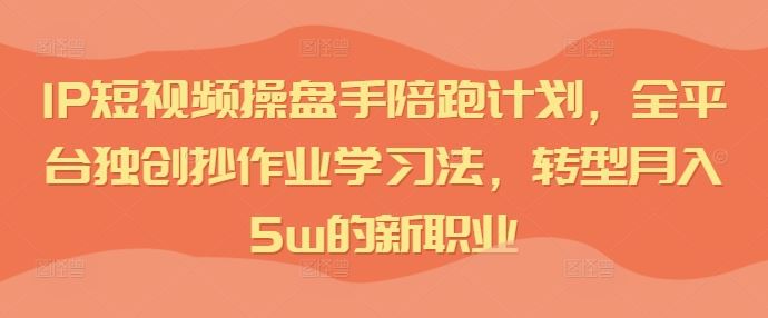 IP短视频操盘手陪跑计划，全平台独创抄作业学习法，转型月入5w的新职业-志拓网创