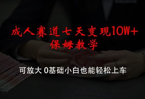 成人赛道七天变现10W+保姆教学，可放大，0基础小白也能轻松上车【揭秘】-志拓网创