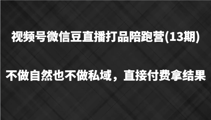 视频号微信豆直播打品陪跑(13期)，不做不自然流不做私域，直接付费拿结果-志拓网创