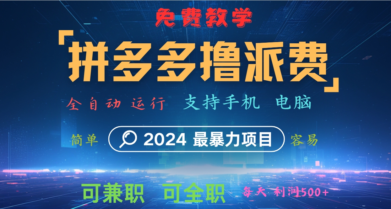 拼多多撸派费，2024最暴利的项目。软件全自动运行，日下1000单。每天利润500+，免费-志拓网创