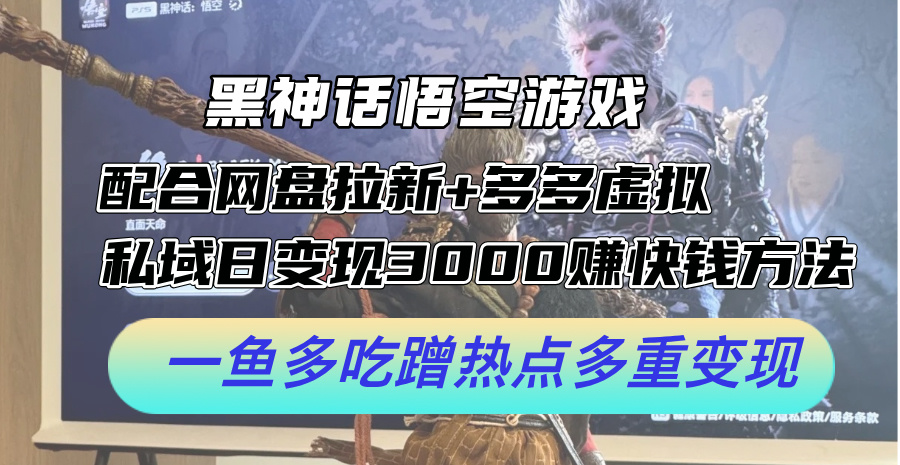 （12316期）黑神话悟空游戏配合网盘拉新+多多虚拟+私域日变现3000+赚快钱方法。…-志拓网创