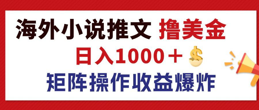 （12333期）最新海外小说推文撸美金，日入1000＋ 蓝海市场，矩阵放大收益爆炸-志拓网创