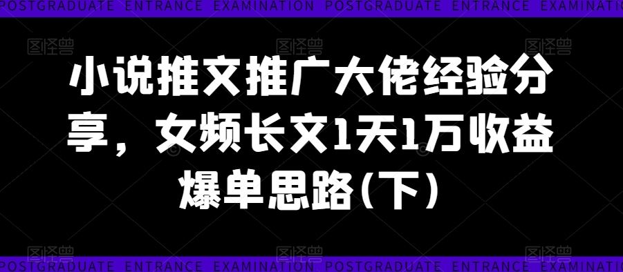 小说推文推广大佬经验分享，女频长文1天1万收益爆单思路(下)-志拓网创