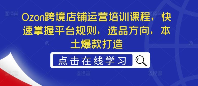 Ozon跨境店铺运营培训课程，快速掌握平台规则，选品方向，本土爆款打造-志拓网创