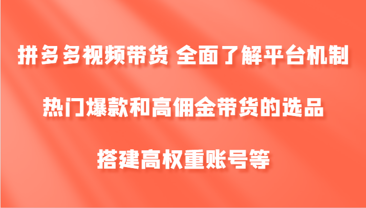 拼多多视频带货 全面了解平台机制、热门爆款和高佣金带货的选品，搭建高权重账号等-志拓网创