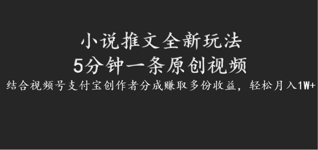 小说推文全新玩法，5分钟一条原创视频，结合视频号支付宝创作者分成赚取多份收益-志拓网创