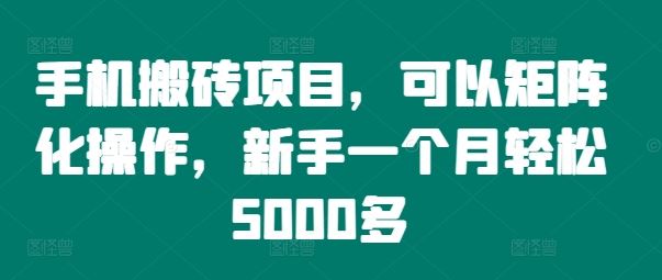 手机搬砖项目，可以矩阵化操作，新手一个月轻松5000多-志拓网创