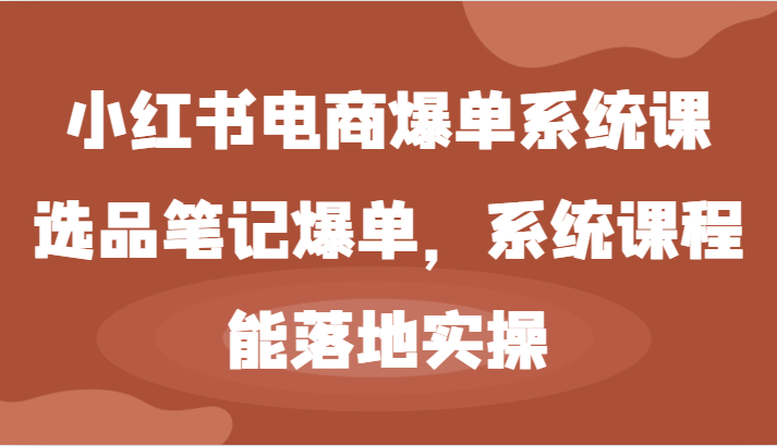 小红书电商爆单系统课-选品笔记爆单，系统课程，能落地实操-志拓网创