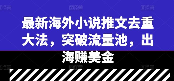 最新海外小说推文去重大法，突破流量池，出海赚美金-志拓网创