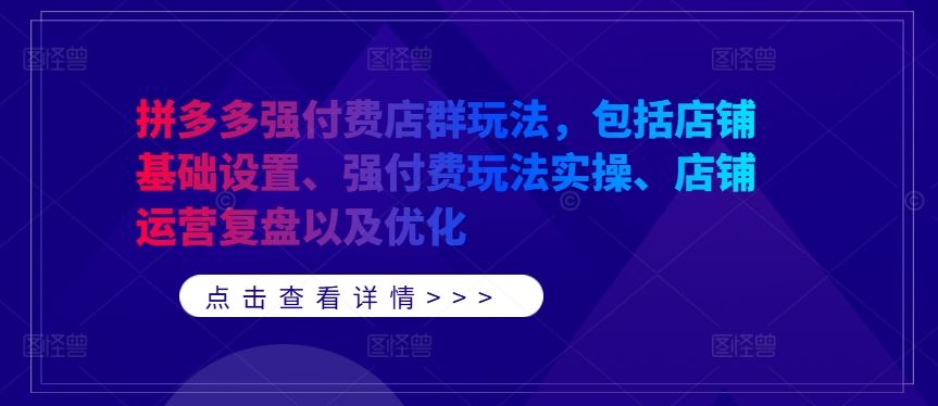 拼多多强付费店群玩法，包括店铺基础设置、强付费玩法实操、店铺运营复盘以及优化-志拓网创