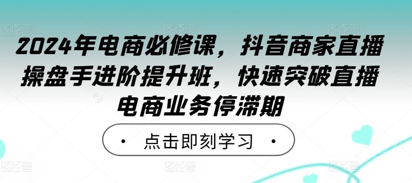 2024年电商必修课，抖音商家直播操盘手进阶提升班，快速突破直播电商业务停滞期-志拓网创