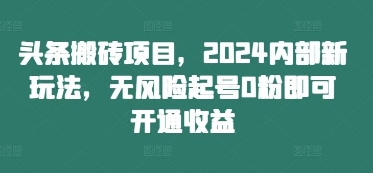 头条搬砖项目，2024内部新玩法，无风险起号0粉即可开通收益-志拓网创