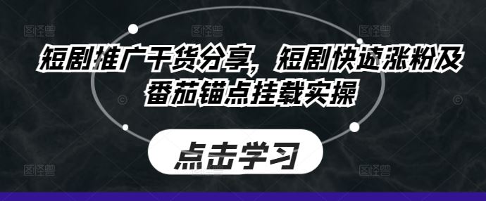 短剧推广干货分享，短剧快速涨粉及番茄锚点挂载实操-志拓网创