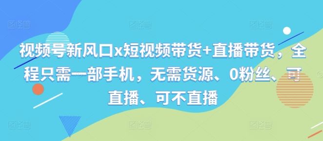 视频号新风口x短视频带货+直播带货，全程只需一部手机，无需货源、0粉丝、可直播、可不直播-志拓网创
