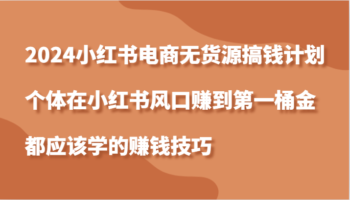 2024小红书电商无货源搞钱计划，个体在小红书风口赚到第一桶金应该学的赚钱技巧-志拓网创
