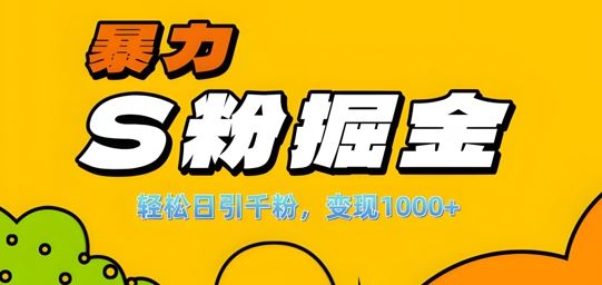 单人单机日引千粉，变现1k+，S粉流量掘金计划攻略【揭秘】-志拓网创