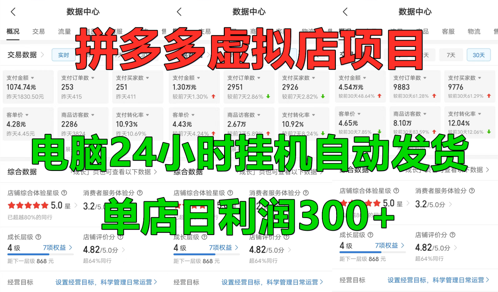 拼多多虚拟店铺项目，电脑挂机自动发货，单店日利润300+-志拓网创