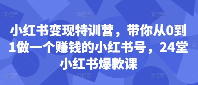 小红书变现特训营，带你从0到1做一个赚钱的小红书号，24堂小红书爆款课-志拓网创